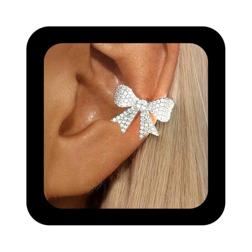 Enautoabs Ohrmanschette Ohrring Für Frauen Kristall Bogen Nicht Piercing Ohrring Silber Bowknot Manschette Wickeln Einstellbar Gefälschte Ohrringe Zierlichen Schmuck von Enautoabs