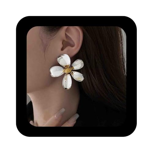 Enautoabs Plattiert Poliert Große Blume Ohrringe Übertrieben Metall Blume Ohrstecker Silber Gold Floral Aussage Ohrring Schmuck Für Frauen von Enautoabs