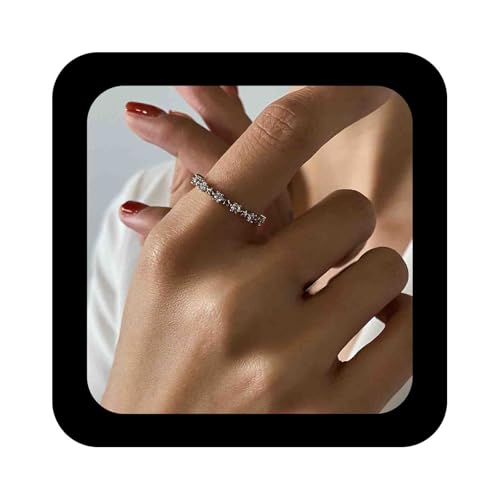 Enautoabs Plattiert Zirkonia Ring Silber Cz Kristall Offen Manschette Ring Zierlich Einstellbar Stapelbar Fingerringe Schmuck Für Frauen von Enautoabs