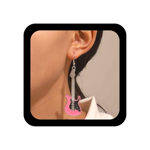 Enautoabs Punk Gitarre Ohrring Rosa Gitarre Ohrring Bass E-Gitarre Ohrringe Vintage Punk Musik Gitarren Ohrringe Schmuck Für Frauen von Enautoabs
