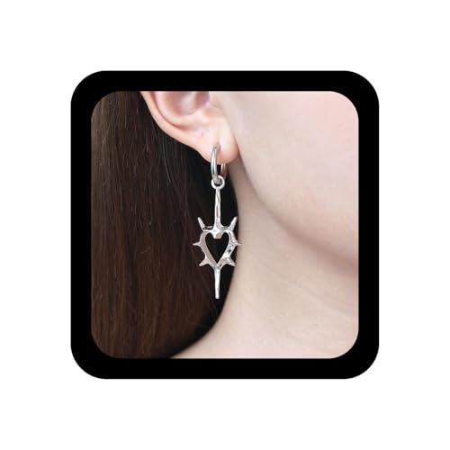 Enautoabs Punk Herz Dorn Ohrring Silber Hohl Herz Ohrring Gothic Love Hoop Drop Ohrringe Vintage Love Thorn Hoop Ohrringe Halloween Ohrringen Schmuck Für Frauen von Enautoabs