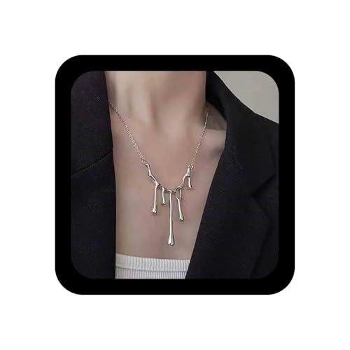 Enautoabs Punk Lava Wassertropfen Halskette Unregelmäßig Silber Lava Choker Halskette Gothic Wassertropfen Anhänger Halsketten Vintage Liquid Lavas Ketten Halsketten Schmuck Für Frauen von Enautoabs