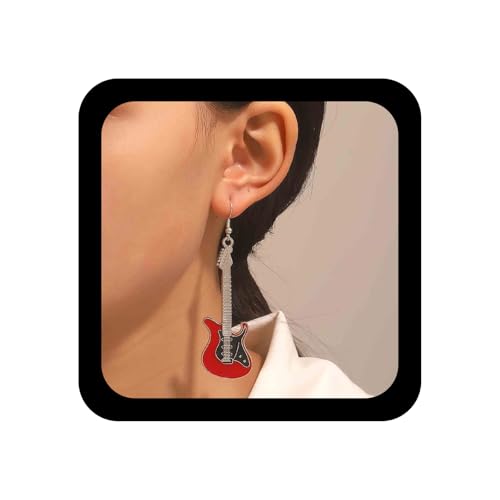 Enautoabs Punkgitarre Ohrring Roter Gitarren Ohrring Bass E-Gitarre Ohrringe Vintage Punk Musik Gitarren Ohrringe Schmuck Für Frauen von Enautoabs