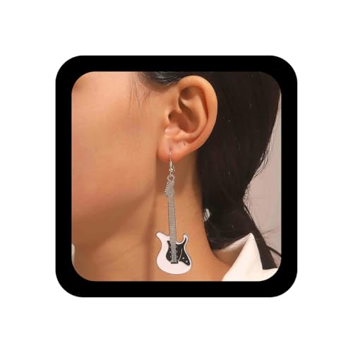 Enautoabs Punkgitarre Ohrring Weiß Gitarre Ohrring Bass E-Gitarre Ohrringe Vintage Punk Musik Gitarren Ohrringe Schmuck Für Frauen von Enautoabs