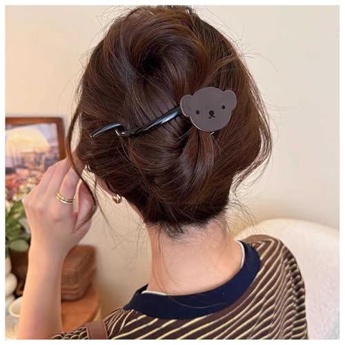 Enautoabs Schwarze French Twist Haarspange Mit Cartoon Bär Schwarze Bananenclips Süße Bärenhaarspange Kralle Rutschfest Haarspange Dekoratives Haarzubehör Für Frauen Kopfschmuck von Enautoabs