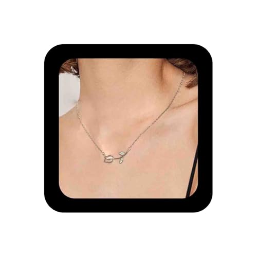 Enautoabs Silber Tulpe Blume Halskette Zierlich Tulpe Anhänger Halskette Mit Katze Auge Stein Kristall Cz Blume Halsketten Für Frauen von Enautoabs