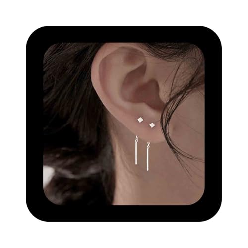 Enautoabs Silber Würfel Einfädler Ohrringe Winzige Würfel Ohrstecker Ohrringe Silber Bar Ohr Einfädler Kette Ohrringe Würfel Punkt Einfädler Kette Ohrringe Schmuck Für Frauen von Enautoabs