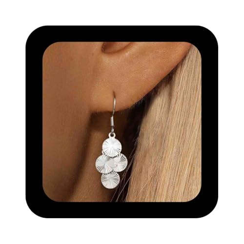 Enautoabs Silberscheibe Ohrringe Für Frauen Quaste Scheibe Tropfen Ohrringe Kleine Runde Münze Ohrring Texturierte Scheibe Ohrring-Schmuck von Enautoabs