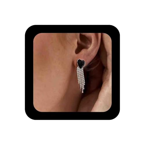 Enautoabs Strass Herz Baumeln Ohrringe Schwarz Herz Ohrstecker Gold Strass Quaste Tropfen Ohrring Cz Kristall Kronleuchter Ohrring Für Frauen Hochzeit Brautschmuck von Enautoabs