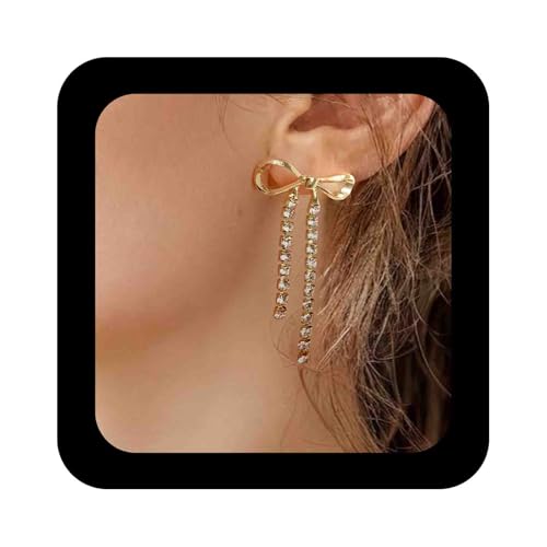 Enautoabs Strassbogen Ohrringe Lange Kristallbogen Tropfen Baumeln Ohrringe Gold Bowknot Quaste Ohrring Aussage Bowknot Ohrstecker Schmuck Für Frauen von Enautoabs