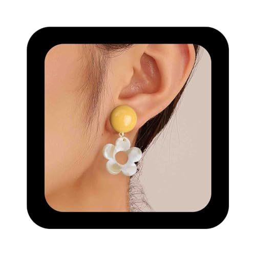 Enautoabs Süße Acryl Blume Tropfen Baumeln Ohrringe Süß Gelb Weiß Gänseblümchen Ohrringe Harz Floral Ohrring 70er 80er Jahre Partei Schmuck Für Frauen von Enautoabs