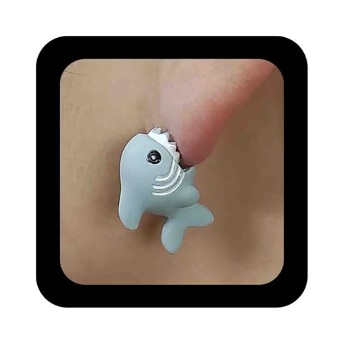 Enautoabs Süße Cartoon-Tier-Ohrringe Lustige Tierbiss-Ohrringe 3d Ton-Ohrstecker Dinosaurier Hai Hund Nilpferd Wal Krokodil Ohrringe Schmuck Für Frauen (grauer Hai) von Enautoabs