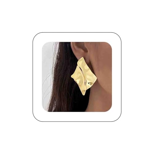 Enautoabs Übertriebene Quadratische Ohrringe Aus Metall Gold Große Statement-Baumel-Ohrringe Punk Unregelmäßige Quadratische Ohrstecker Poliert Geometrische Ohrring Schmuck (Gold Geometirc 1) von Enautoabs