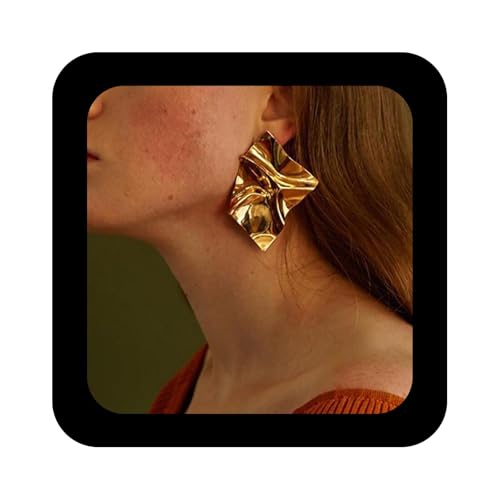 Enautoabs Übertriebene Quadratische Ohrringe Aus Metall Gold Große Statement-Baumel-Ohrringe Punk Unregelmäßige Quadratische Ohrstecker Poliert Geometrische Ohrring Schmuck (Gold Geometirc 2) von Enautoabs