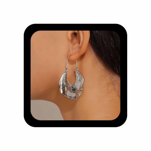 Enautoabs Übertriebener Unregelmäßiger Baumelnder Ohrring Silber Strukturierter Hohler Reif Ohrring Punk Klobige Tropfen Ohrringe Vintage Größere Geometrische Strukturierte Ohrringe Schmuck Für Frauen von Enautoabs