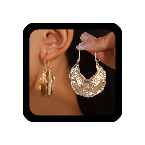 Enautoabs Übertriebener Unregelmäßiger Reif Baumelnder Ohrring Gold Strukturierter Hohler Reif-Ohrring Klobige Tropfen-Ohrringe Vintage Größere Geometrische Strukturierte Ohrringe Schmuck Für Frauen von Enautoabs