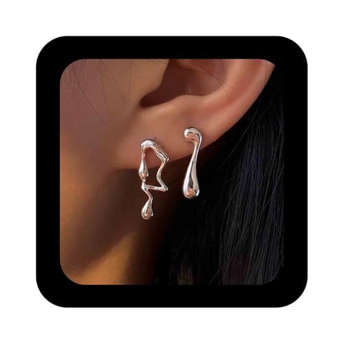 Enautoabs Unregelmäßige Wassertropfen Ohrringe Silber Flüssigkeit Baumeln Ohrringe Metall Flüssigkeit Tropfen Ohrringe Minimalistische Tropfen Ohrstecker Schmuck Für Frauen von Enautoabs