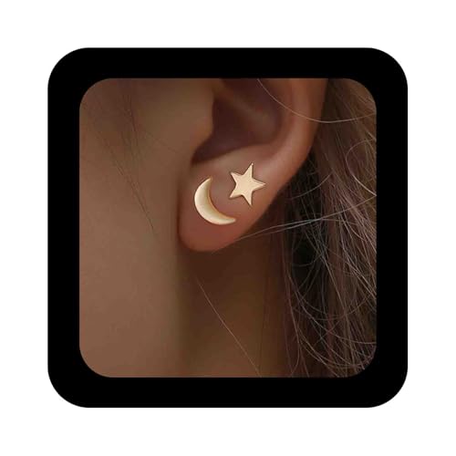 Enautoabs Vergoldete Mondstern-Ohrringe Polierte Stern-Ohrstecker Zierliche Minimalistische Goldene Ohrstecker Himmlischer Schmuck Schmuck Für Frauen von Enautoabs