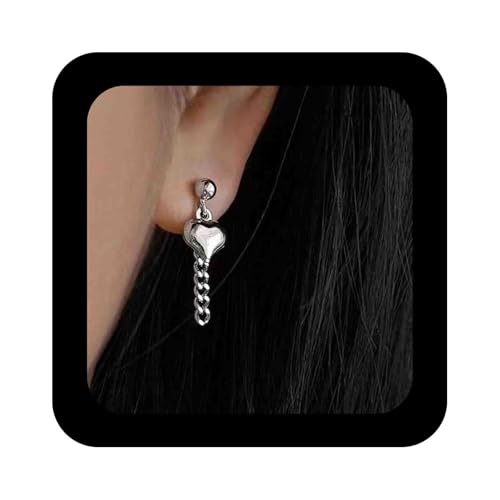 Enautoabs Versilbertes Herz Chian Ohrringe Poliert Kleines Herz Ohrringe Minimalistische Kette Tropfen Ohrring Schmuck Für Frauen von Enautoabs