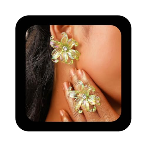 Enautoabs Vintage Acryl Blume Ohrstecker Große Transparente Grüne Blume Ohrringe Harz Floral Aussage Ohrringe Kristall Blume Form Ohrringe Schmuck Für Frauen von Enautoabs
