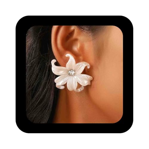 Enautoabs Vintage Acryl Blume Ohrstecker Ohrringe Große Weiße Blume Ohrringe Harz Floral Aussage Ohrringe Kristall Blume Form Ohrringe Schmuck Für Frauen von Enautoabs