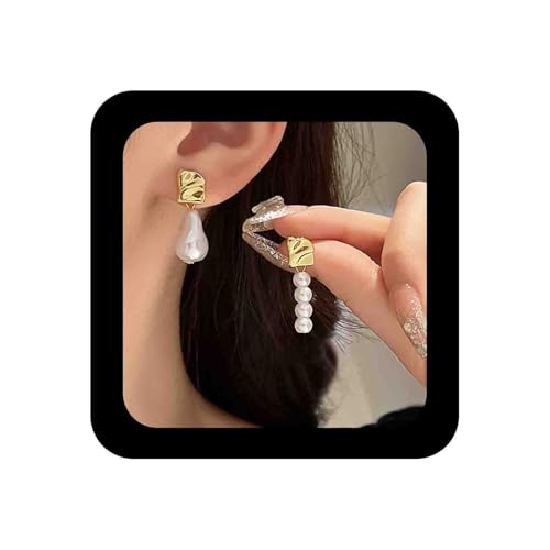 Enautoabs Vintage Barock Perle Baumeln Ohrringe Gold Weiß Perle Tropfen Ohrringe Asymmetrische Perlen Hochzeit Braut Ohrring Schmuck Für Frauen von Enautoabs