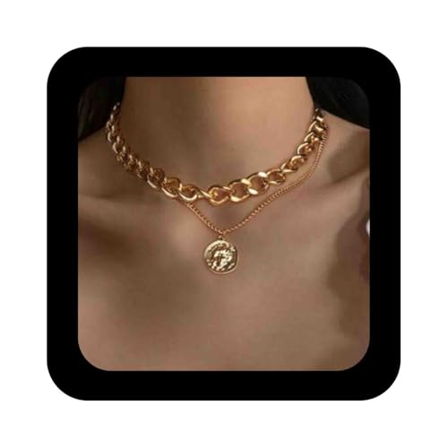 Enautoabs Vintage Geschichteten Goldmünze Halskette Choker Runde Medaillon Anhänger Halskette Porträt Münze Halsketten Klobig Kandare Kette Halsketten Schmuck Für Frauen Enautoabs Vintage Geschichteten Goldmünze Halskette Choker Runde Medaillon Anhänger Halskette Porträt Münze Halsketten Klobig Kandare Kette Halsketten Schmuck Für Frauen von Enautoabs
