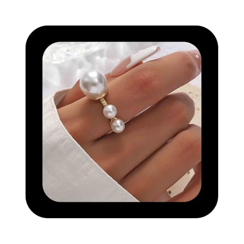 Enautoabs Vintage Gold Perle Offener Ring Verstellbarer Perlenring Weiße Perle Aussage Fingerring Stapeln Perle Wrap Ringe Perle Hochzeit Prom Party Ring Schmuck Für Frauen von Enautoabs