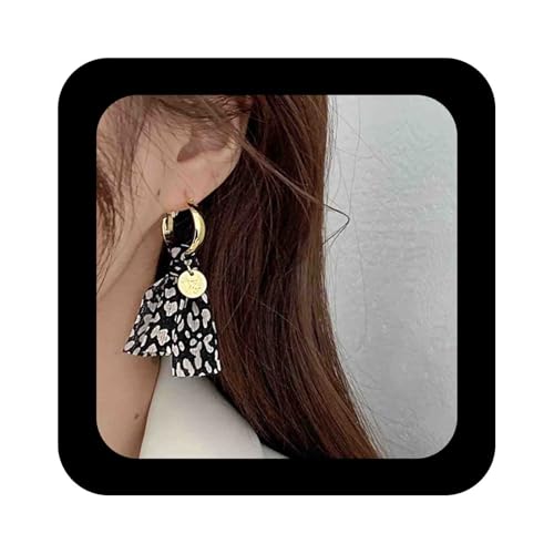 Enautoabs Vintage Leopard Schleife Reifen Ohrringe Weiß Schwarz Leopard Baumeln Ohrringe Stoff Knoten Tropfen Ohrring Retro Schleife Ohrring Schmuck Für Frauen von Enautoabs