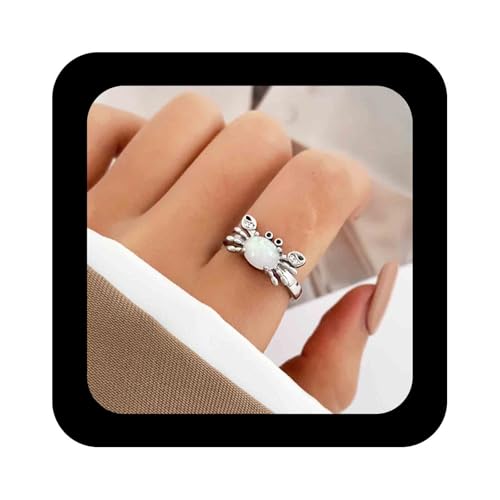 Enautoabs Vintage Mondstein Krabbe Ring Silber Krabbe Offener Ring Opal Stein Krabbe Fingerring Einstellbar Meer Krabbe Ring Bohème Ozean Tier Ring Schmuck Für Frauen von Enautoabs