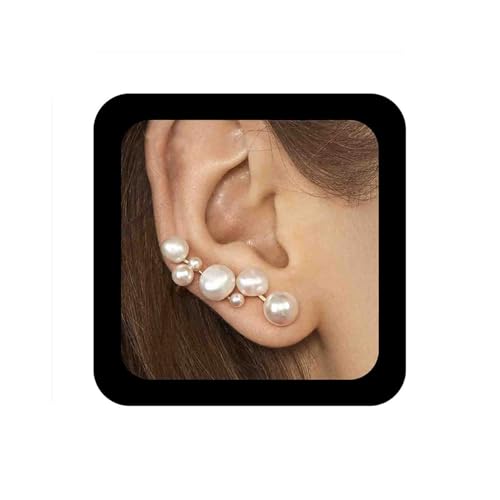 Enautoabs Vintage Perlenohrringe Perlenkletterer Ohrringe Gold Weiße Perlenmanschetten Ohrringe Unregelmäßig Perlenohrringe Hochzeit Braut Ohrringe Schmuck Für Frauen von Enautoabs