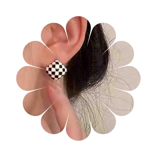 Enautoabs Vintage Schwarz Weiß Schachbrett Ohrringe Emaille Schachbrett Ohrstecker Ohrringe Quadratische Taste Ohrring Schmuck Für Frauen von Enautoabs
