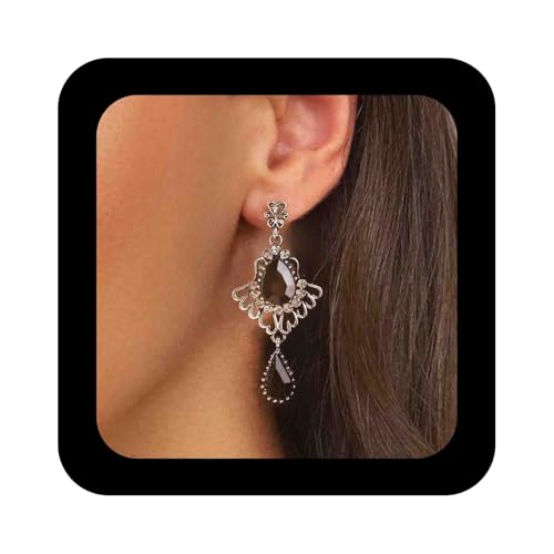 Enautoabs Vintage Schwarzer Kristall Ohrringe Teardrop Onyx Ohrring Schwarzer Kristall Kronleuchter Tropfen Ohrringe Hohlen Edelstein Ohrring Schmuck Für Frauen von Enautoabs