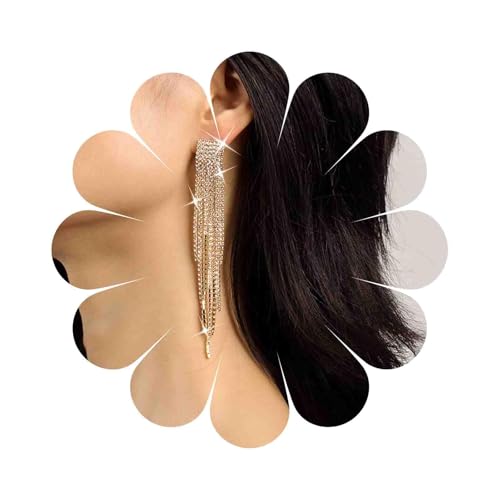 Enautoabs Vintage Strass Tropfen Baumeln Ohrringe Lange Quaste Strass Ohrringe Gold Kristall Fransen Ohrringe Funkelnde Lange Kronleuchter Ohrringe Braut Prom Party Ohrringe Schmuck Für Frauen von Enautoabs