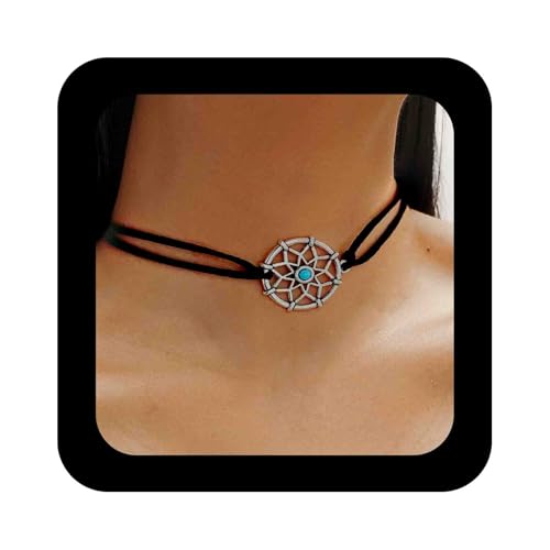 Enautoabs Vintage Traumfänger Choker Halskette Geschichtetes Schwarzes Wildleder Halskette Türkis Traumfänger Halsketten Samtkragen Halsketten Schmuck Für Frauen von Enautoabs