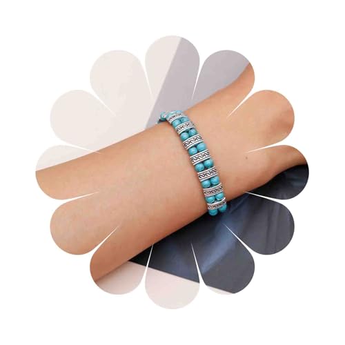 Enautoabs Vintage Türkis Armband Für Frauen Silber Blau Türkis Stein Armband Kette Boho Edelstein Armbänder Schmuck von Enautoabs