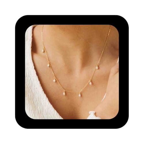 Enautoabs Zierliche Winzige Goldfarbene Perlenhalskette Reisperlen Choker Halskette Plattiert Dünne Goldkette Halskettenschmuck Für Frauen von Enautoabs