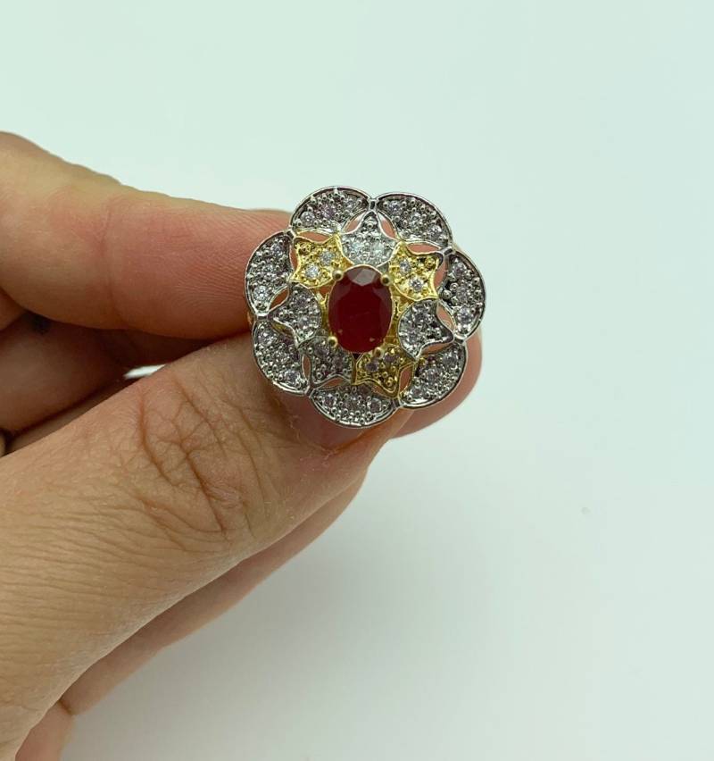 Neu Hinzufügung | Pinker Zirkon Verstellbarer Ring Statement Schmuck von Enayahs