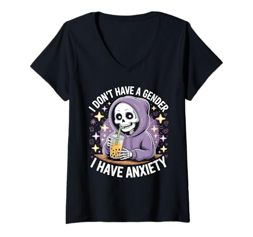 Damen Ich Habe Kein Geschlecht Ich Habe Angst Nicht Binär Mit T-Shirt mit V-Ausschnitt Damen Ich Habe Kein Geschlecht Ich Habe Angst Nicht Binär Mit T-Shirt mit V-Ausschnitt von Enby -Unterstützung Nicht -binär