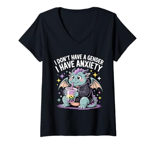 Damen Ich Habe Kein Geschlecht Ich Habe Angst Nicht Binär Mit T-Shirt mit V-Ausschnitt Damen Ich Habe Kein Geschlecht Ich Habe Angst Nicht Binär Mit T-Shirt mit V-Ausschnitt von Enby -Unterstützung Nicht -binär