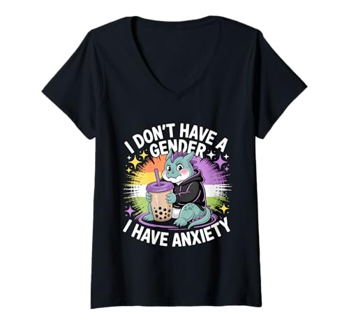 Damen Ich Habe Kein Geschlecht Ich Habe Angst Nicht Binär Mit T-Shirt mit V-Ausschnitt Damen Ich Habe Kein Geschlecht Ich Habe Angst Nicht Binär Mit T-Shirt mit V-Ausschnitt von Enby -Unterstützung Nicht -binär