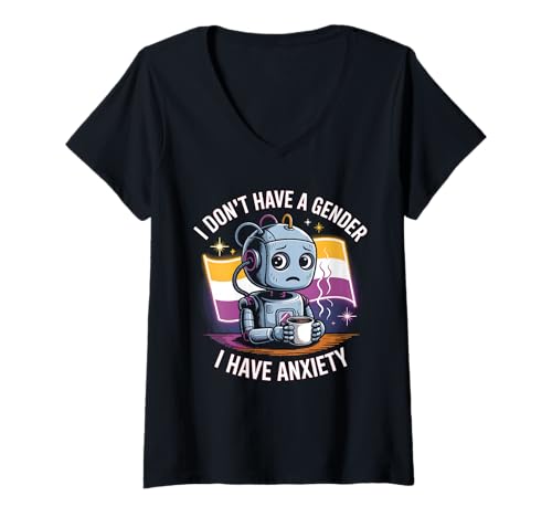 Damen Ich Habe Kein Geschlecht Ich Habe Angst Nicht Binär Mit T-Shirt mit V-Ausschnitt Damen Ich Habe Kein Geschlecht Ich Habe Angst Nicht Binär Mit T-Shirt mit V-Ausschnitt von Enby -Unterstützung Nicht -binär