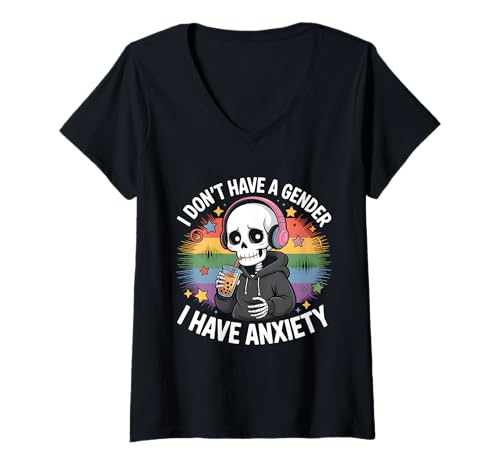 Damen Ich Habe Kein Geschlecht Ich Habe Angst Nicht Binär Mit T-Shirt mit V-Ausschnitt Damen Ich Habe Kein Geschlecht Ich Habe Angst Nicht Binär Mit T-Shirt mit V-Ausschnitt von Enby -Unterstützung Nicht -binär