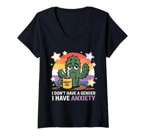 Damen Ich Habe Kein Geschlecht Ich Habe Angst Nicht Binär Mit T-Shirt mit V-Ausschnitt Damen Ich Habe Kein Geschlecht Ich Habe Angst Nicht Binär Mit T-Shirt mit V-Ausschnitt von Enby -Unterstützung Nicht -binär