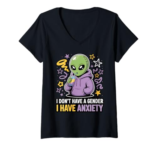 Damen Ich Habe Kein Geschlecht Ich Habe Angst Nicht Binär Mit T-Shirt mit V-Ausschnitt Damen Ich Habe Kein Geschlecht Ich Habe Angst Nicht Binär Mit T-Shirt mit V-Ausschnitt von Enby -Unterstützung Nicht -binär