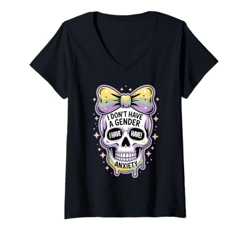 Damen Ich Habe Kein Geschlecht Ich Habe Angst Nicht Binär Mit T-Shirt mit V-Ausschnitt Damen Ich Habe Kein Geschlecht Ich Habe Angst Nicht Binär Mit T-Shirt mit V-Ausschnitt von Enby -Unterstützung Nicht -binär