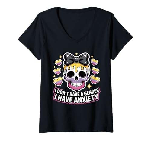 Damen Ich Habe Kein Geschlecht Ich Habe Angst Nicht Binär Mit T-Shirt mit V-Ausschnitt Damen Ich Habe Kein Geschlecht Ich Habe Angst Nicht Binär Mit T-Shirt mit V-Ausschnitt von Enby -Unterstützung Nicht -binär