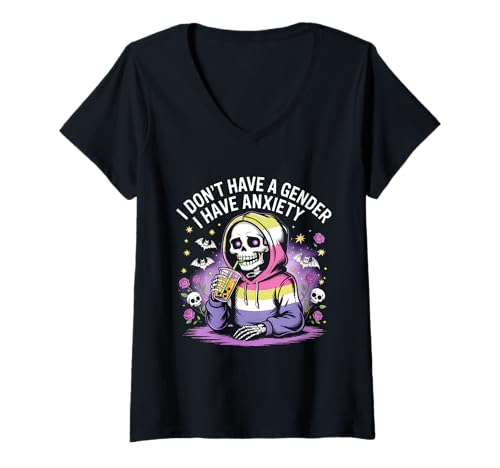 Damen Ich Habe Kein Geschlecht Ich Habe Angst Nicht Binär Mit T-Shirt mit V-Ausschnitt Damen Ich Habe Kein Geschlecht Ich Habe Angst Nicht Binär Mit T-Shirt mit V-Ausschnitt von Enby -Unterstützung Nicht -binär