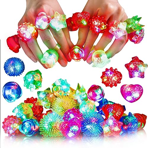 Encham 24 Stück Blinkender Ring Mädchen Bunt Leuchtringe LED Ring Licht Finger Spielzeug LED-Gummiringe Partysdeko von Encham