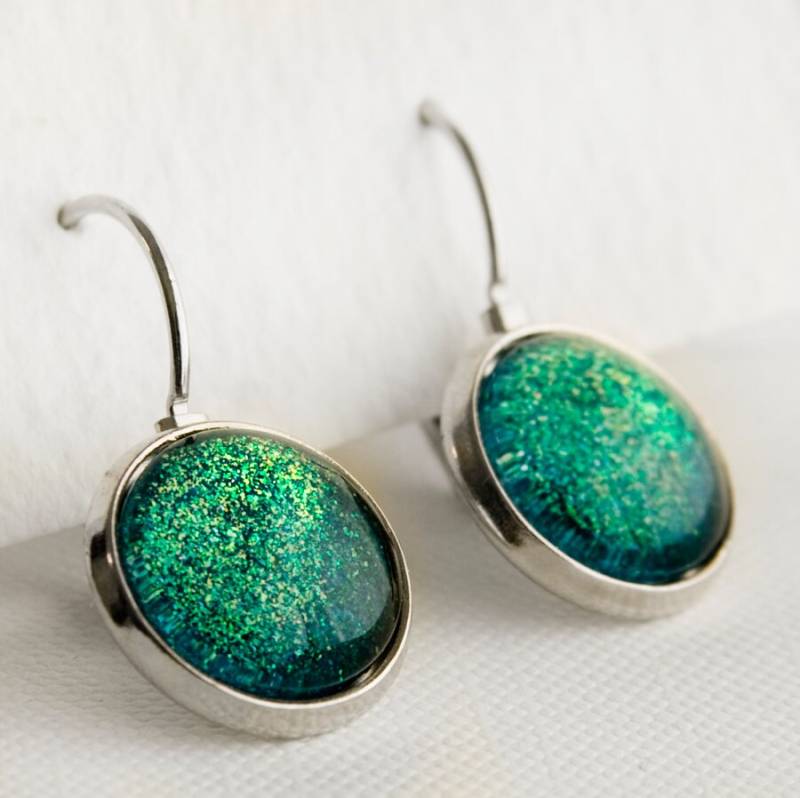Seafoam Castle Brisur Ohrringe in Silber - Türkis, Grün Und Gelb Glitzer Seafoam Castle Brisur Ohrringe in Silber - Türkis, Grün Und Gelb Glitzer von JunestoneMarket